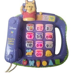 Disney Winnie The Pooh & Friends Teach N Lights Phone VTech Learning Toy Tested